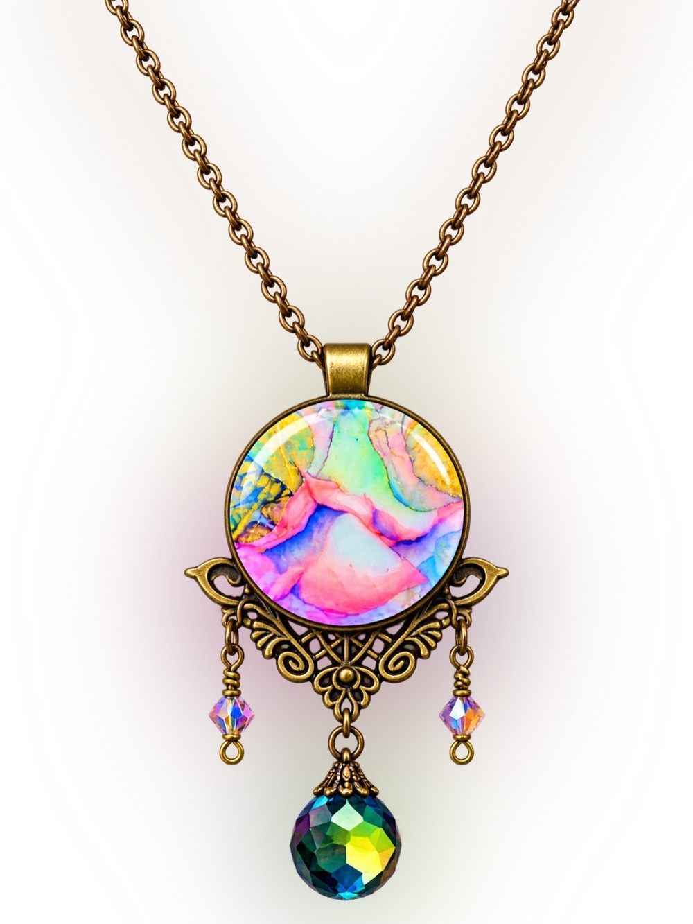Vintage-Inspired Multicolor Resin Pendant Necklace - Women Jewelry
